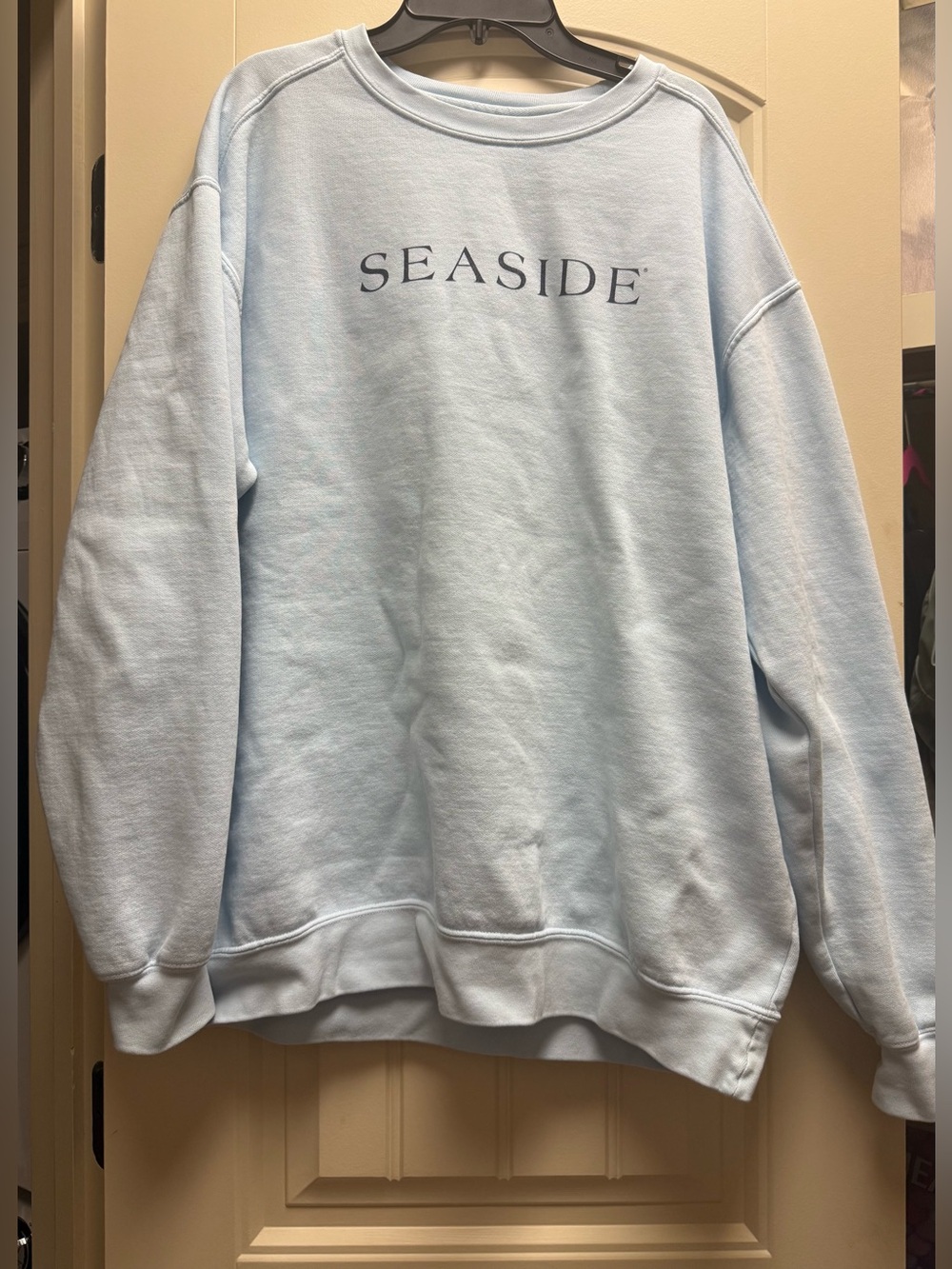 Women’s Light Blue seaside beach Crewneck Sweatshirt size large